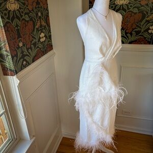 Sequin Open Back Halter Dress w. Feather Lined Midi Skirt 🪽 Bridal